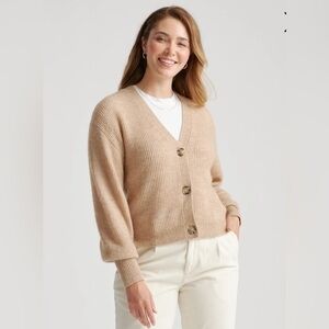 NEW Quince Women’s Baby Alpaca-Wool Cropped Cardigan, Camel / Tan, Size L